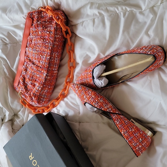 ANN TAYLOR Handbags Purse Tweed Frame Clutch Orange Spark - Picture 2 of 8